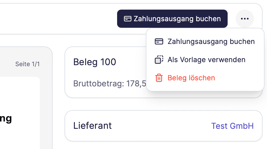 Das Belegmenü