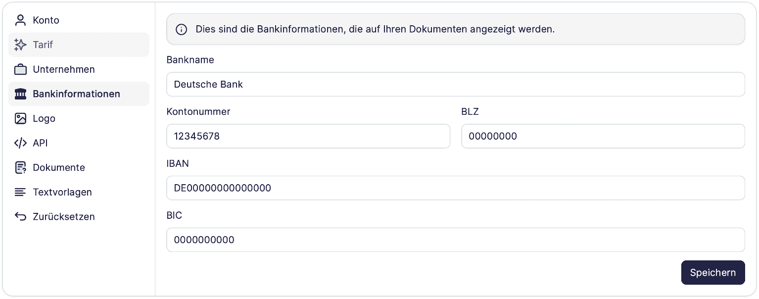 Bankinformationen aktualisieren