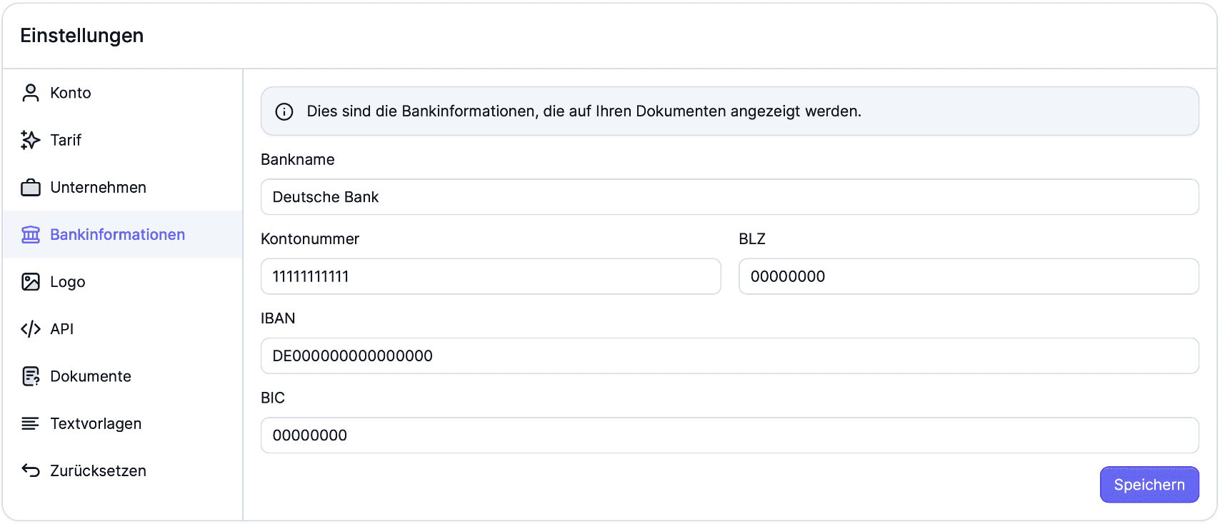 Bankinformationen aktualisieren