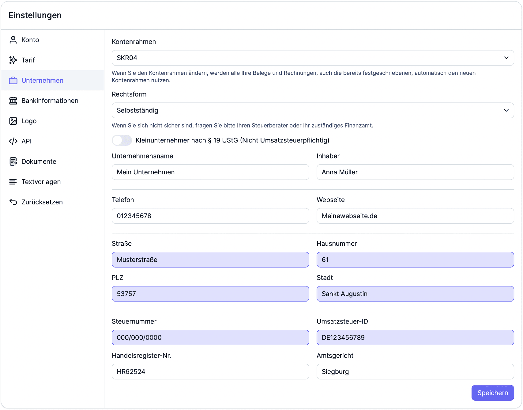 Unternehmensdaten aktualisieren