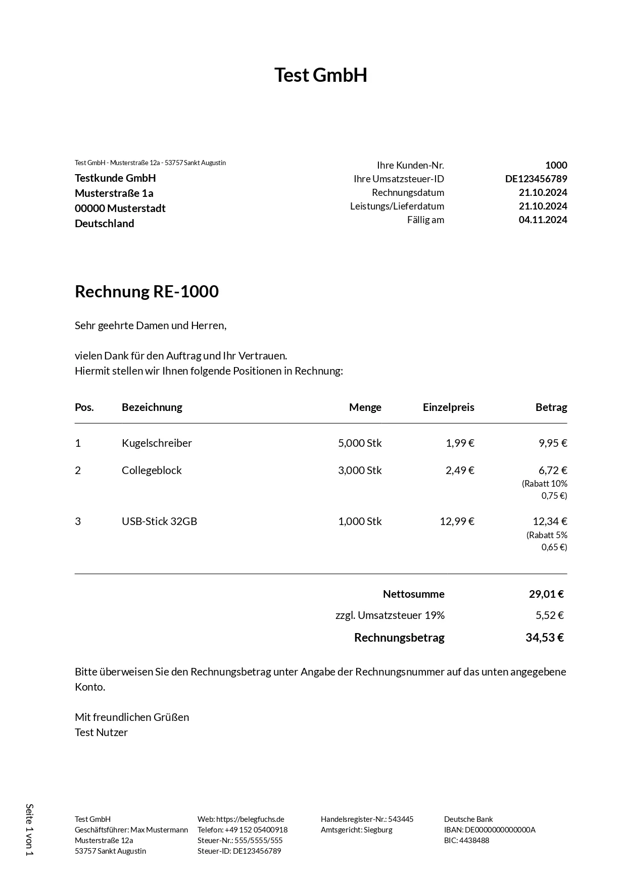 Rechnungsdesign Professionell minimalistisch